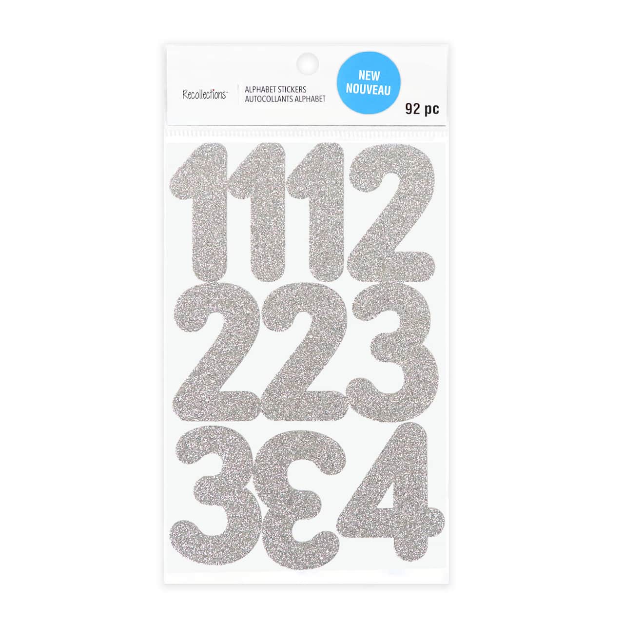 12 Pack: Silver Glitter Rounded Number Stickers by Recollections™
